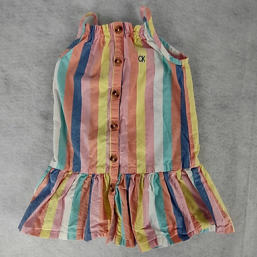 Calvin Klein Toddler Girls 100% Cotton Striped Woven Dress Size 4T (NWOT)